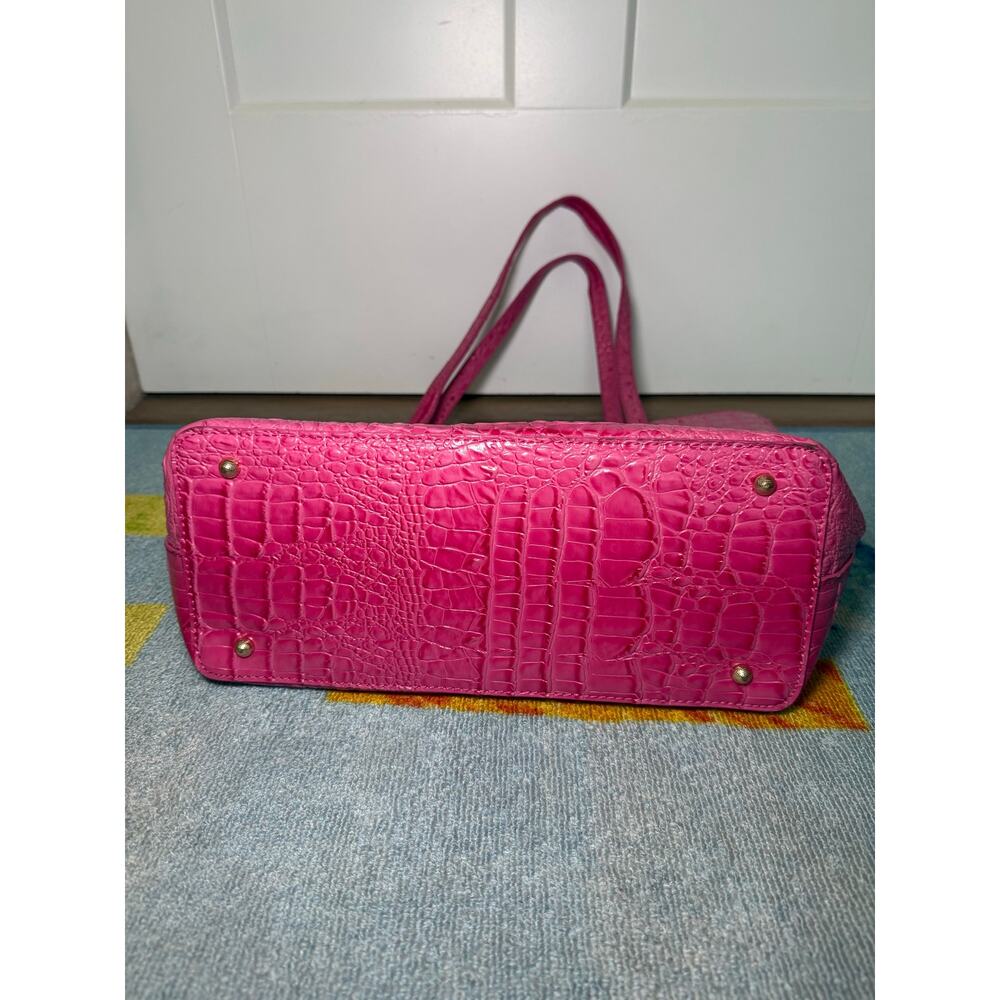 Hot Pink Croc Embossed Large Tote Bag Shoulder Purse Gold Hardware - Picture 3 of 5